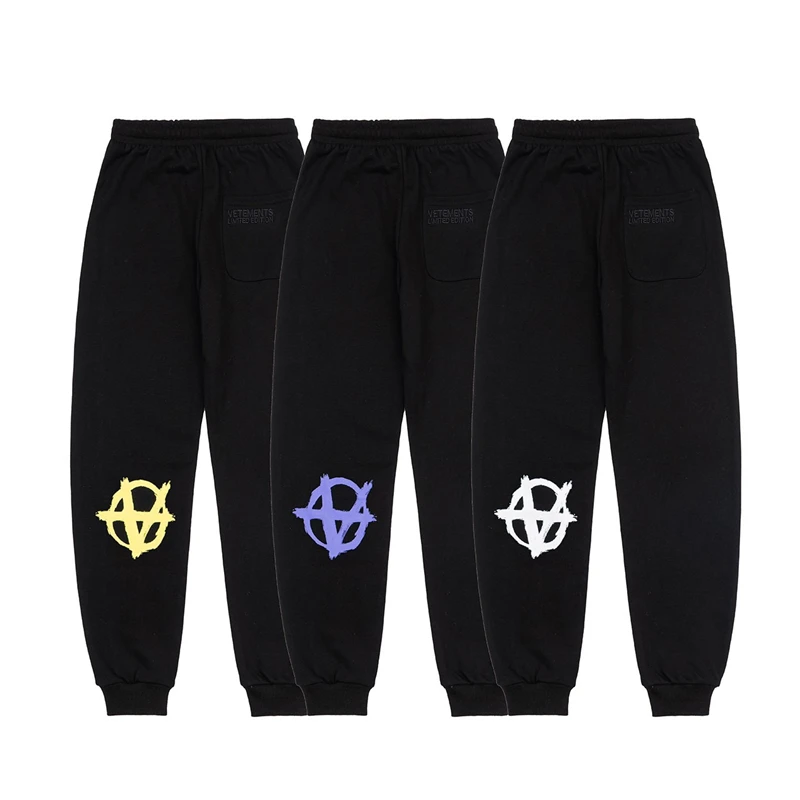

Vetements Gothic Pants Men Women Anarchy Logo Vetements Sweatpants Slightly Loose VTM Trousers Inside Tag Label