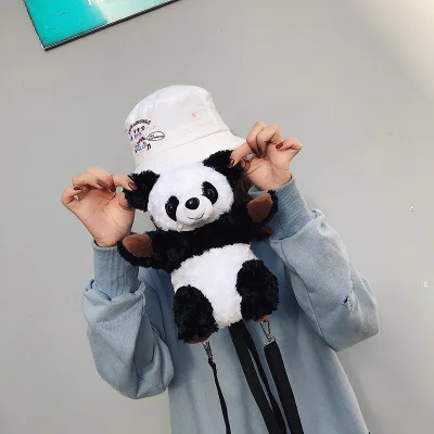 

Cute Hot Furry Panda Doll Backbag Cross Body Bag Girls Children Fashion Fad Cartooon Multifunctional Bag