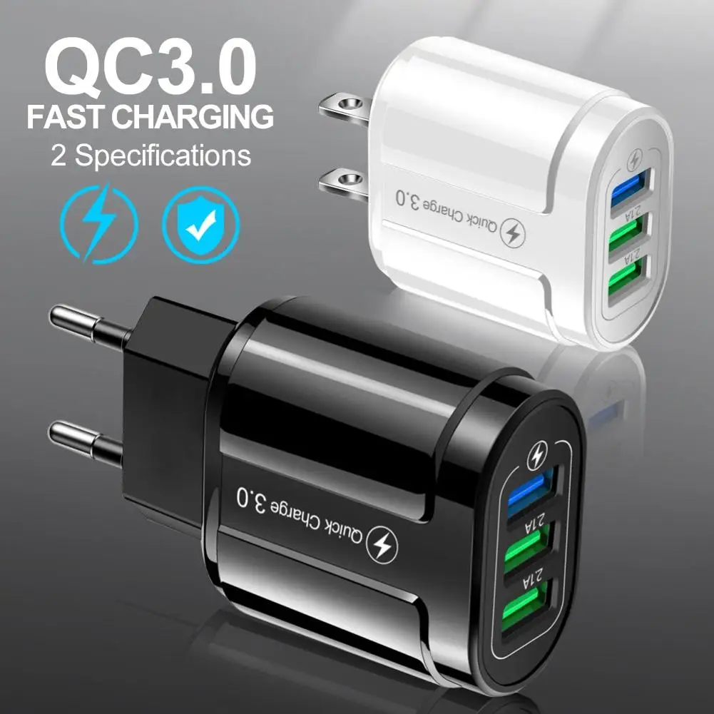 

Portable Travel QC3.0 3A Fast Charging Phone Adapter 3 USB Ports Wall Charger