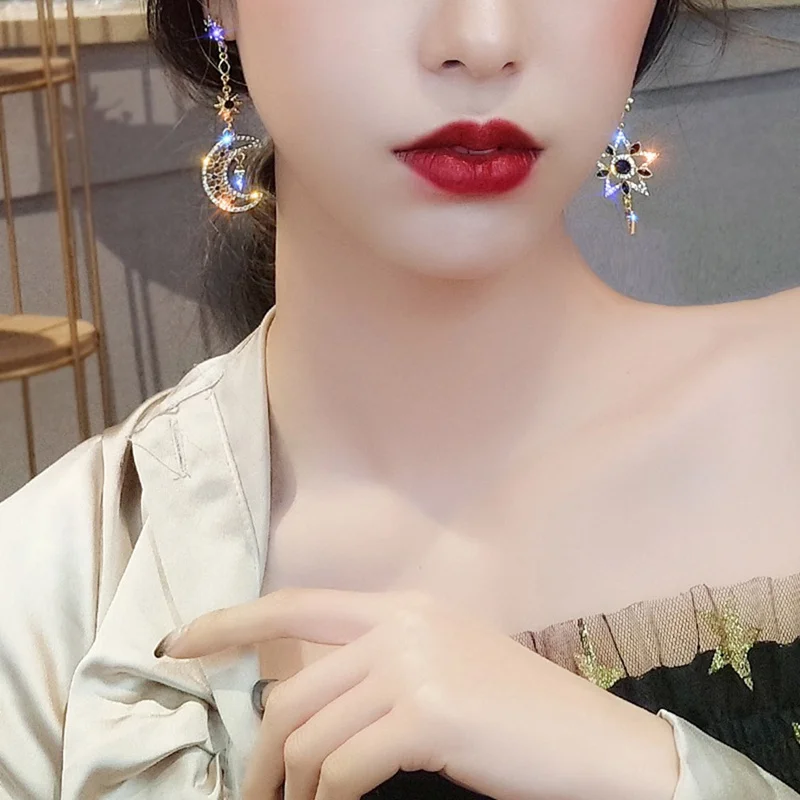 Женские серьги со звездой и луной роскошные брендовые в Корейском стиле