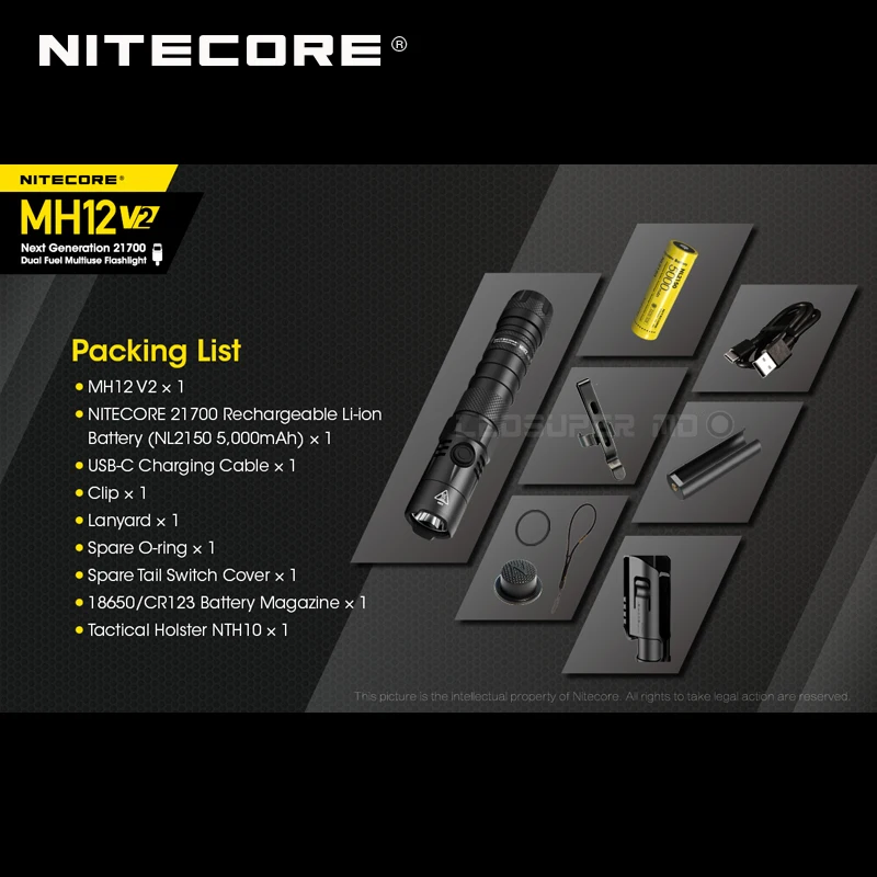 Светодиодный Многофункциональный фонарик NITECORE MH12 V2 CREE XP L2 V6 1200 люмен 21700 с двойным