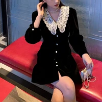 black velvet mini dress women french vintage lace up slim gothic dress korean fashion elegant casual evening party dress 2021