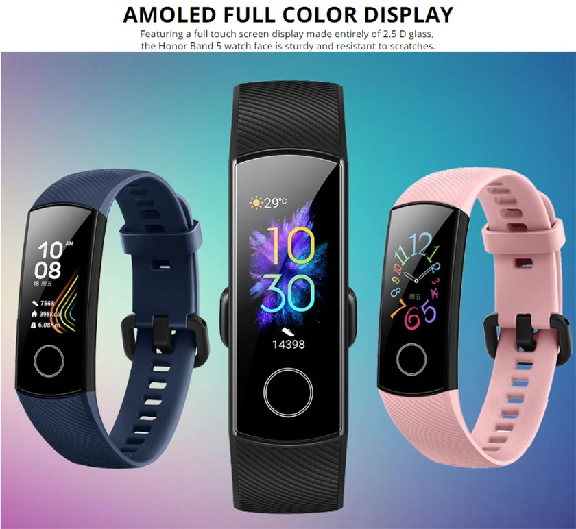 Huawei honor band 5 напульсники AMOLED экран honor умные часы кровяной кислород сердце яж фитнес сон Плавание Спорт трекер