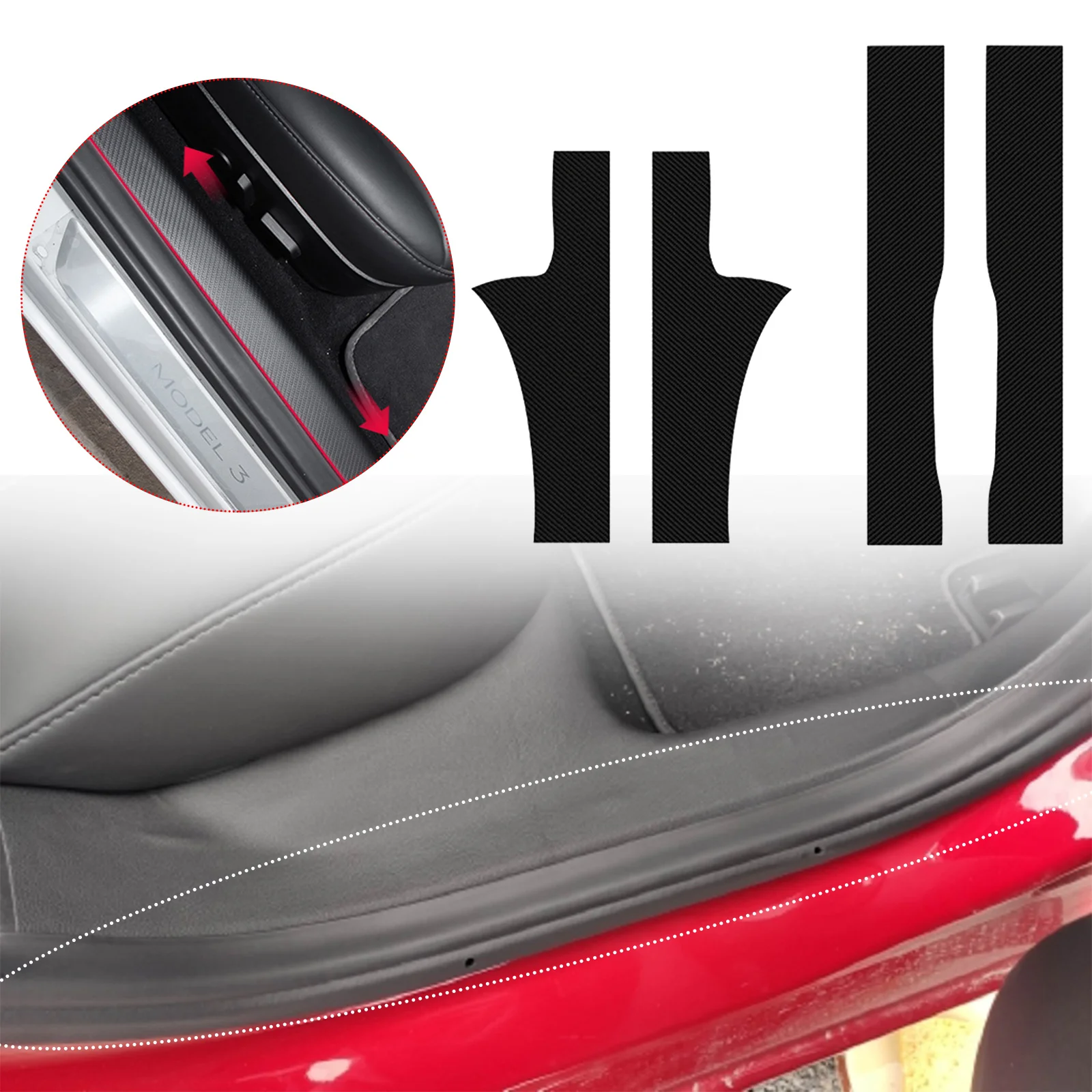 

Аксессуары для интерьера автомобиля, стильная защита дверей из углеродного волокна, наклейка, защитные пороги, новая защита для Tesla Model 3 2020 ...