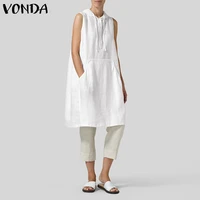 women cotton linen blouse casual shirts beach holiday tops vonda 2021 women tunic female hooded blouse solid blusa
