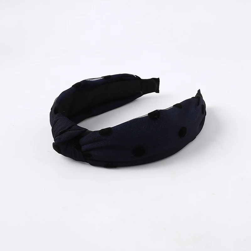 Модная широкая повязка на голову с узелком кружевная пряжа в горошек ободок бант