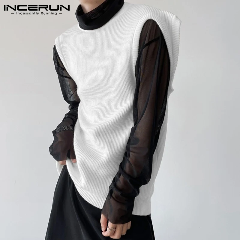 

Стильные корейские стильные новые мужские топы 2021, трикотажные однотонные удобные жилеты, Повседневная Уличная одежда, жилетка из двух пре...