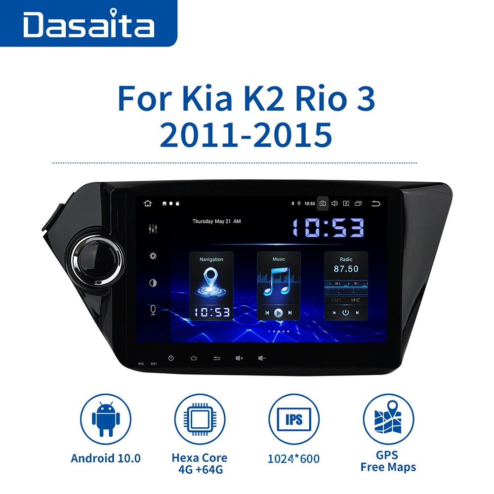 Dasaita 9 &quotIPS автомобильный Android 10 0 2 Din радио GPS для KIA K2 Rio 2012 2016 Bluetooth DSP аудио 64 Гб