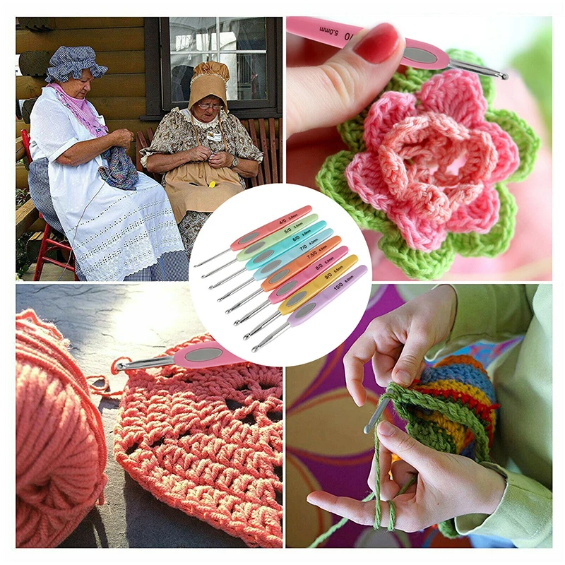 

8Pcs Ergonomic Crochet Hooks Set Soft Needles Crafts Sewing Knitting Hooks Tool