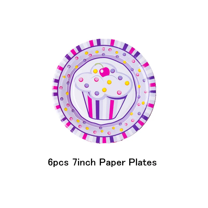 7 inch Plate-6pcs Розовый Кекс тематическая вечеринка на день рождения украшения Детские праздничные принадлежности одноразовые столовые приборы бумажные стаканчики и тарелки салфетки детский душ - Цвет: 7 inch Plate-6pcs