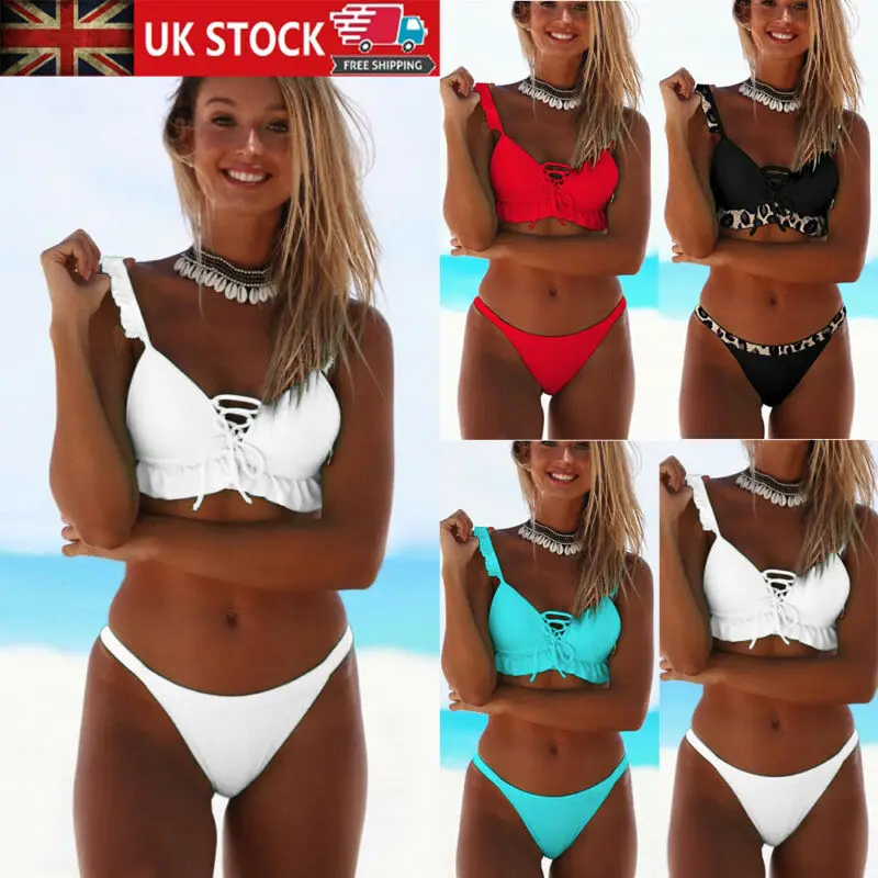 

Womens Triangle Bikini Sets Padded Bra Tops Thong Bottoms Swimwear Swimsuit