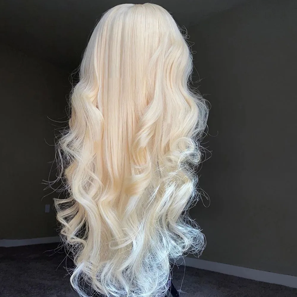 

Glueless Blonde 26Inch 613 Body Wave Synthetic Lace Front Wig For Black Women With Babyhair Preplucked Cosplay Daily Middle Part