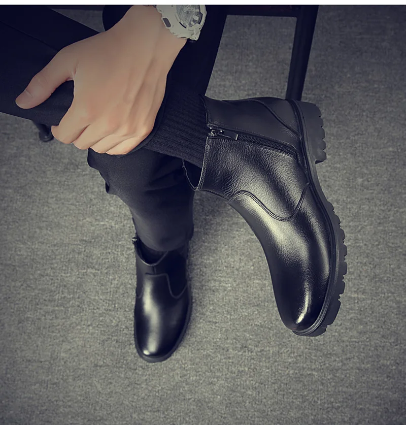 Ботинки «Челси» из натуральной кожи; Мужская зимняя обувь; теплые плюшевые зимние мужские Ботильоны; повседневная мужская обувь на толстой подошве; KA1804