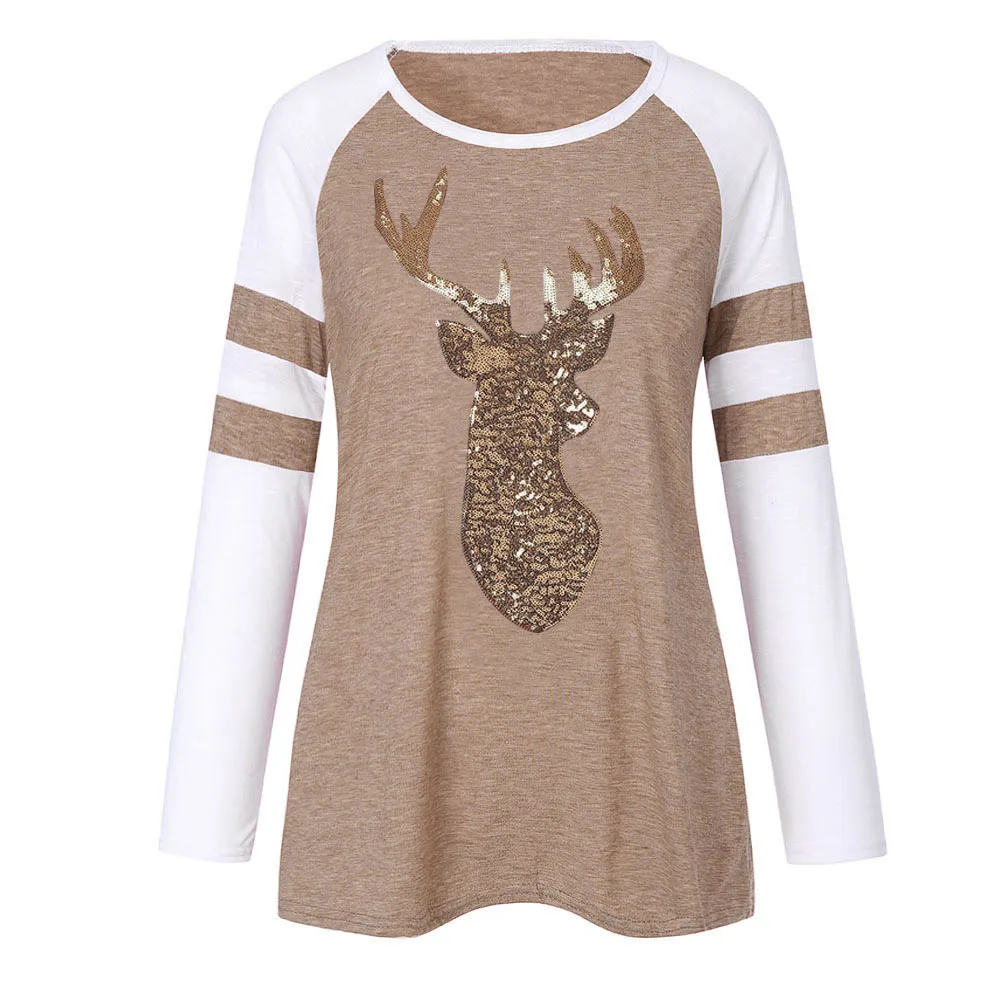 Женская рождественская Футболка с принтом лося размера плюс рождественские топы