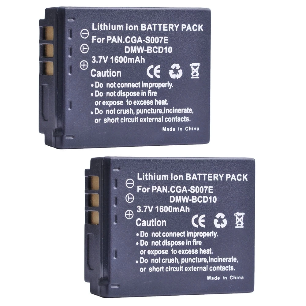 

Tectra 1600mAh 2pcs CGA-S007 CGA-S007E DMW-BCD10 CGAS007 Li-ion Battery for PANASONIC Lumix DMC TZ1 TZ2 TZ3 TZ4 TZ5 TZ50 TZ15