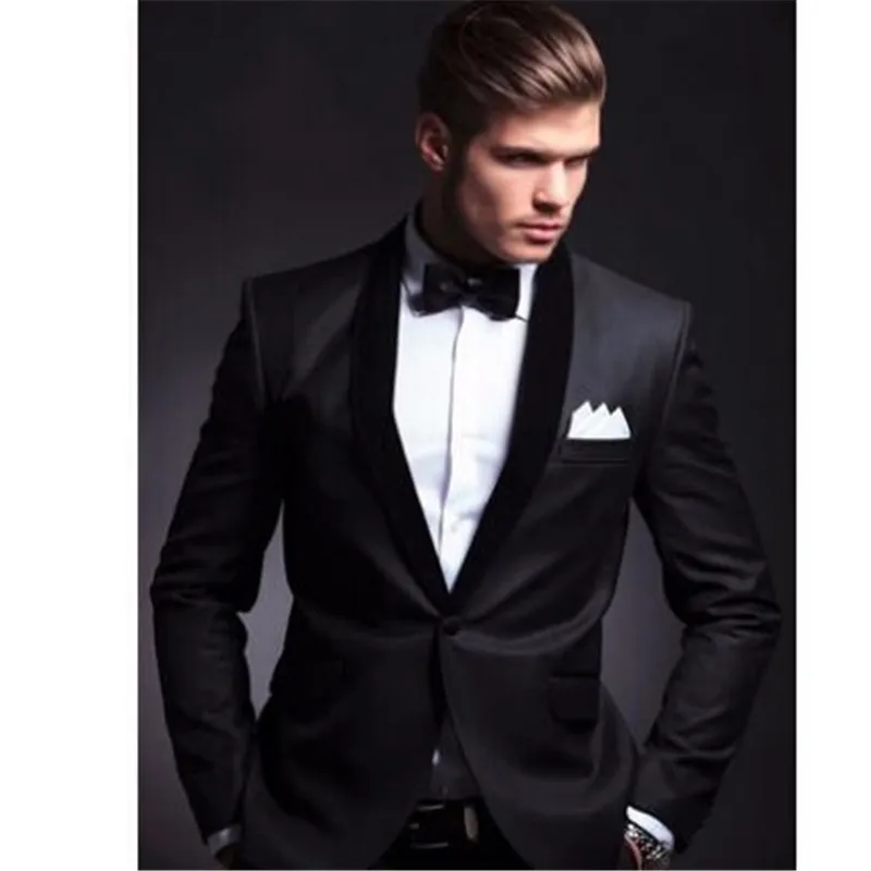 Новый Модный черный мужской костюм для свадьбы 2 предмета (пиджак + брюки)