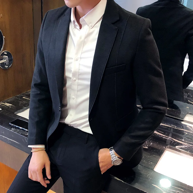 

High quality wool blend blazer fashion men's business casual blazer men's retro solid color banquet party evening dress jacket