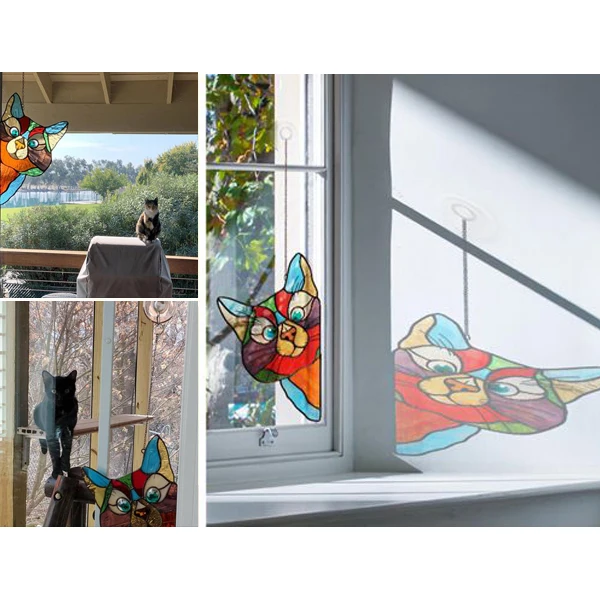 

Interesting Cat Shape Decor Christmas Gifts Colorful Pendant Home Window Hanging Decoration B88