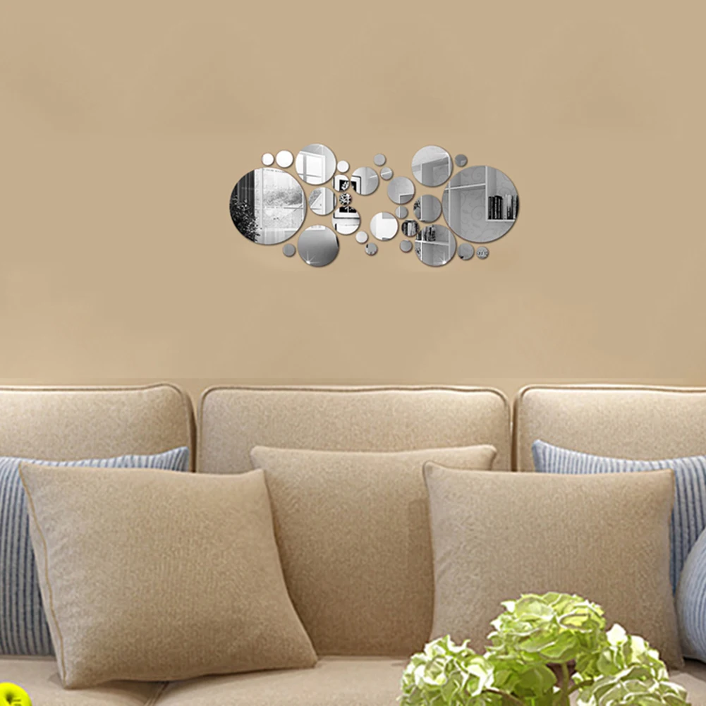 30Pcs Acrylic 3D Mirror Wall Stickers Round Wall Decor DIY Wall Stickers Bedroom Kitchen For Kids Rooms Wall Art Home Decoration
