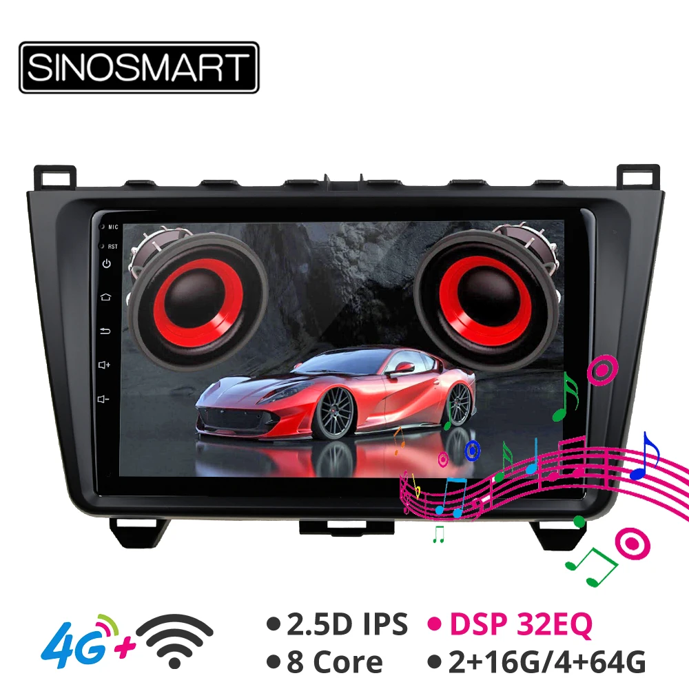 SINOSMART поддержка аудиосистемы BOSE 4G sim-карта DSP 2.5D ips/QLED экран 2G/4G Автомобильный gps навигационный плеер для Mazda 6 Android 8,1 2008,2009, 2010,2011, 2012