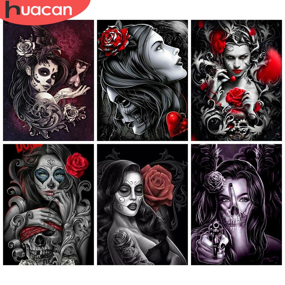 

HUACAN Diamond Painting 5d Horror Woman Full Square Drill DIY Diamond Embroidery Mosaic Portrait Home Decor Handicraft