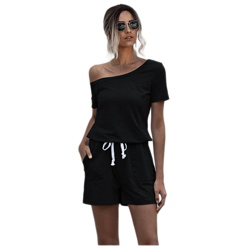 

CN Fashion Summer Women Jumpsuit 2020 Off-Shoulder Short Sleeve Casual Jumpsuit for Ladies Pocket Rompers Womens Jumpsuit