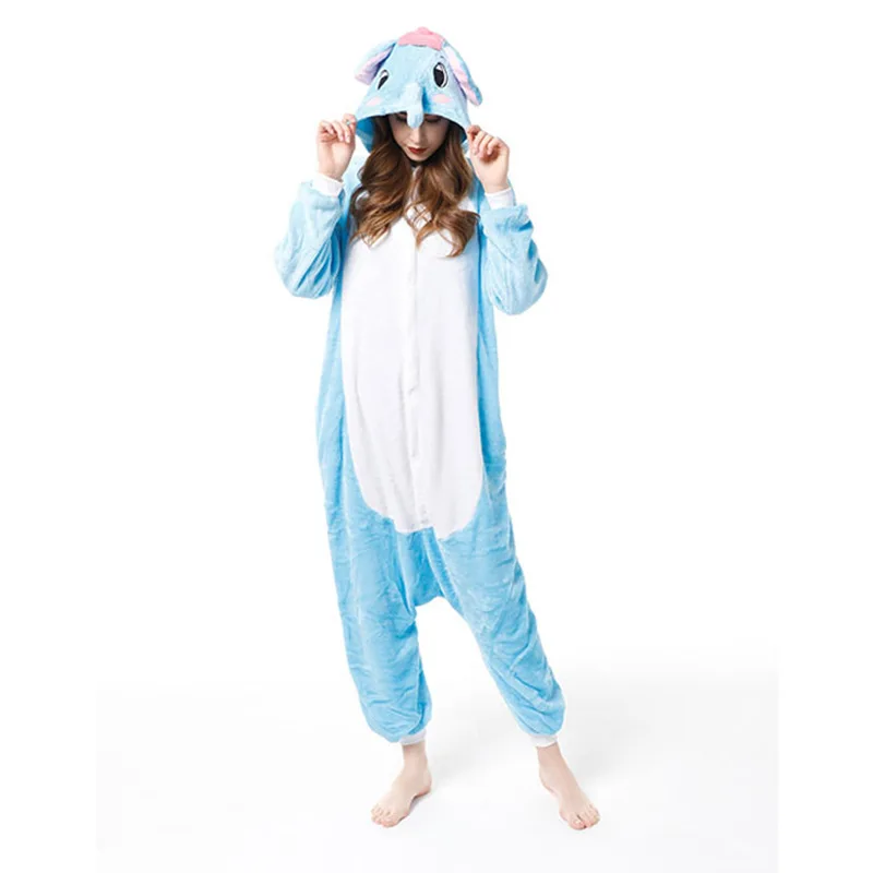 Winter Flannel Kigurumi Women Men Onesies Cute Cartoon Animal Elephant Pajamas Set Unisex Pyjama Pijama Sleepwear