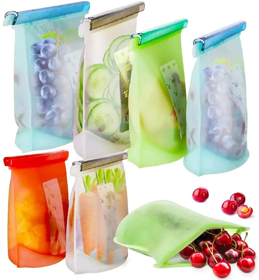 

Silicone Food Storage Bag Leakproof Keeping Freezing Bags Reusable Kitchen Vegetable Fruit Stand Up Zip Food Fresh Container