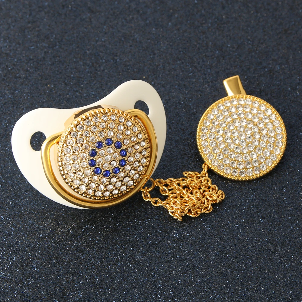 Роскошные Детские Bling соску со стразами белый жемчуг кристалл Ортодонтическая Соска Силиконовая пустышка для соски-пустышки с зажимом