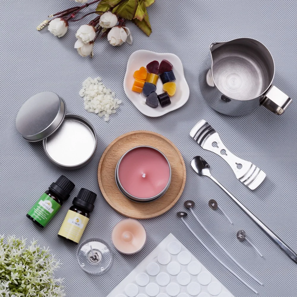 Juego de suministros para fabricaci&oacute;n de velas, Kit de aromaterapia hecha a mano, aceite esencial, herramienta de cera de abeja, regalo hecho a mano, 1 Juego-1
