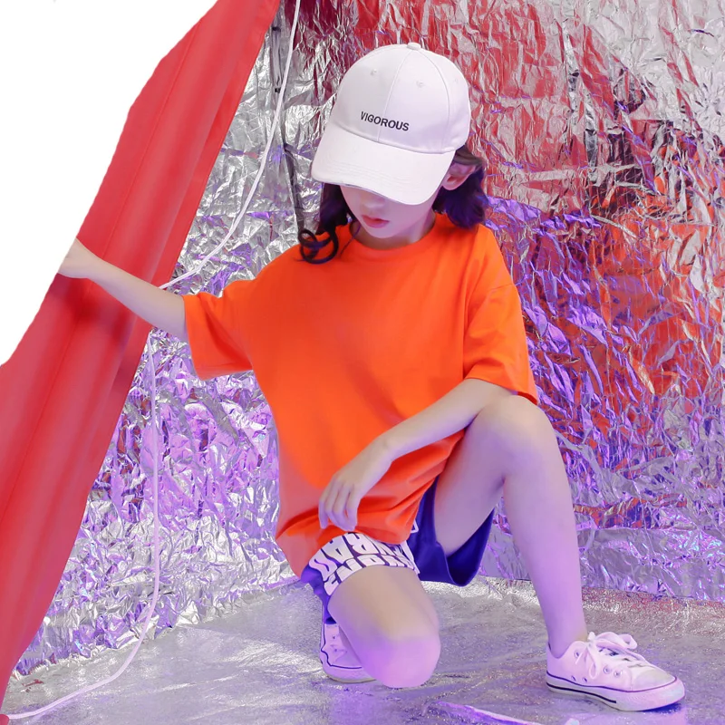 Kids loose Orange Tshirt Modern dance Clothing Hip Hop Jazz Dance wear Costumes Girls Ballroom Dancing Outfits Streetwear |
