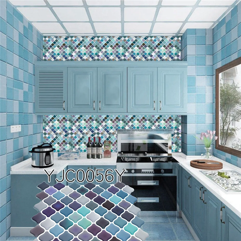

21.3*25cm Colorful Wall Sticker Mosaic Tile Wall Sticker Decal Kitchen Waterproof Oil-proof Sticker Home Bathroom Decor