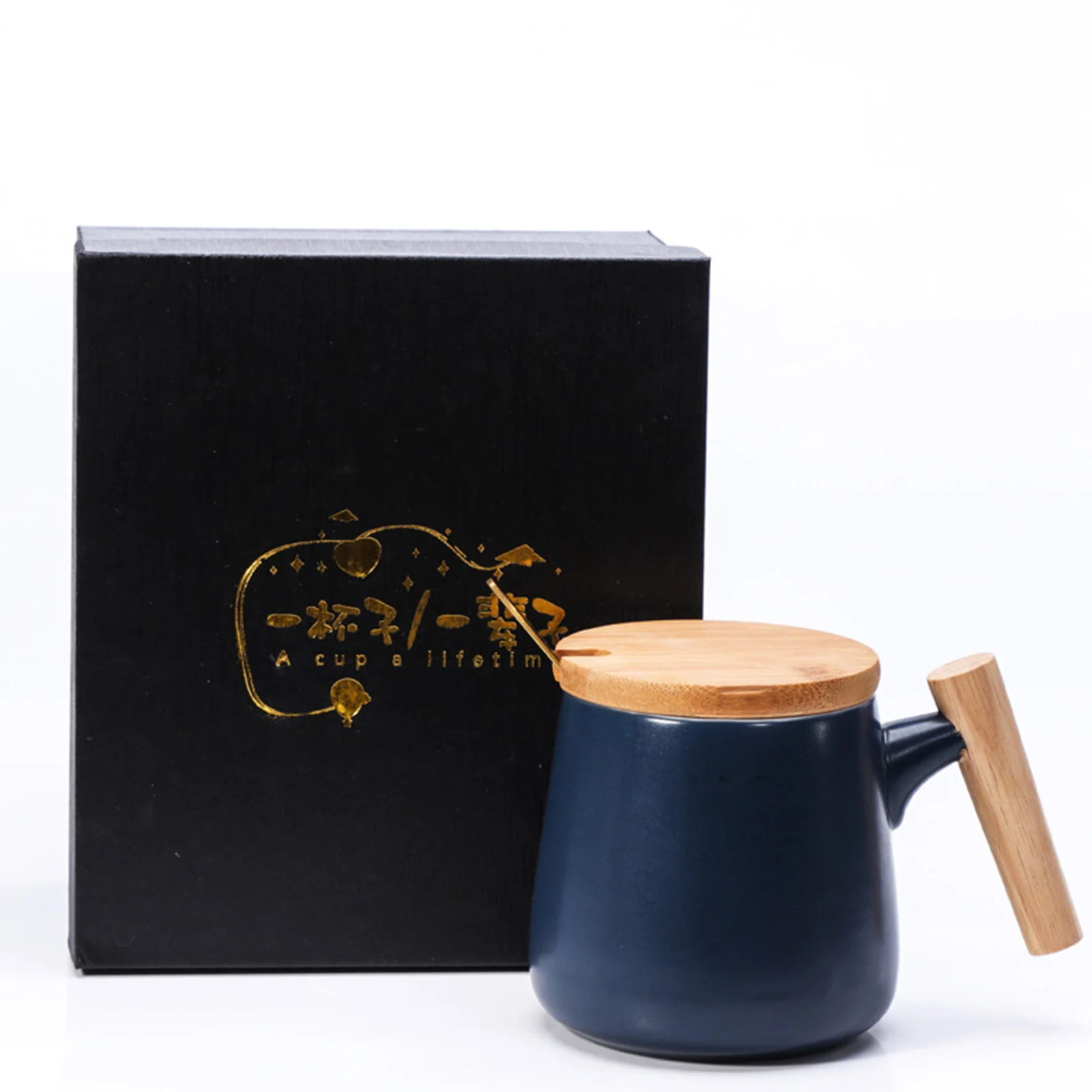 

Керамическая кофейная кружка, чайная чашка для офиса и дома, кофейная чашка с деревянной крышкой и золотой кофейной ложкой, новые домашние п...