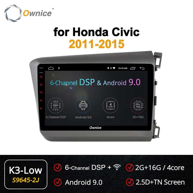Ownice, Android 9,0, 8 ядер, 4 Гб ОЗУ, 64 Гб ПЗУ, k3, k5, k6, автомобильный Радио плеер, gps для Honda Civic, 2011-, 4G, LTE, SPDIF 360, Pano ram - Цвет: S9645-2 K3-Low