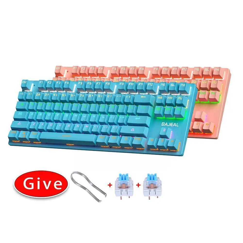 

K300 настоящая механическая клавиатура 87 клавиш зеленый переключатель Проводная компьютерная клавиатура для ноутбука ПК 2021 R0U3