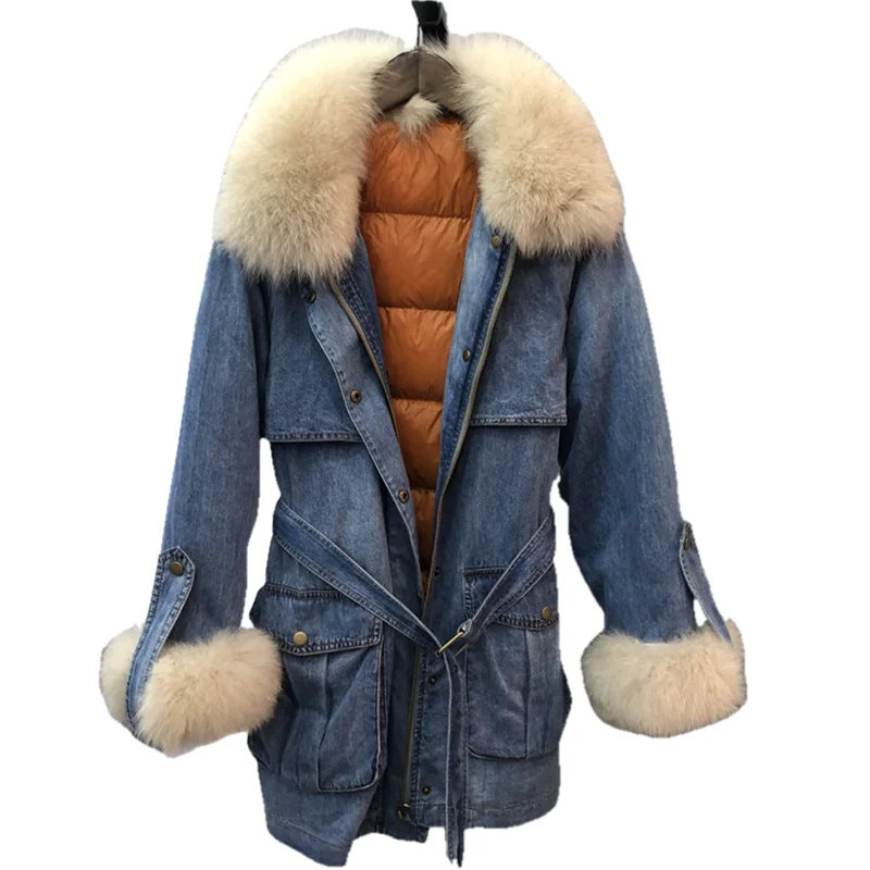 

Женская куртка со съемной подкладкой, джинсовая куртка с воротником из натурального меха лисы, новинка зимнего сезона 2022