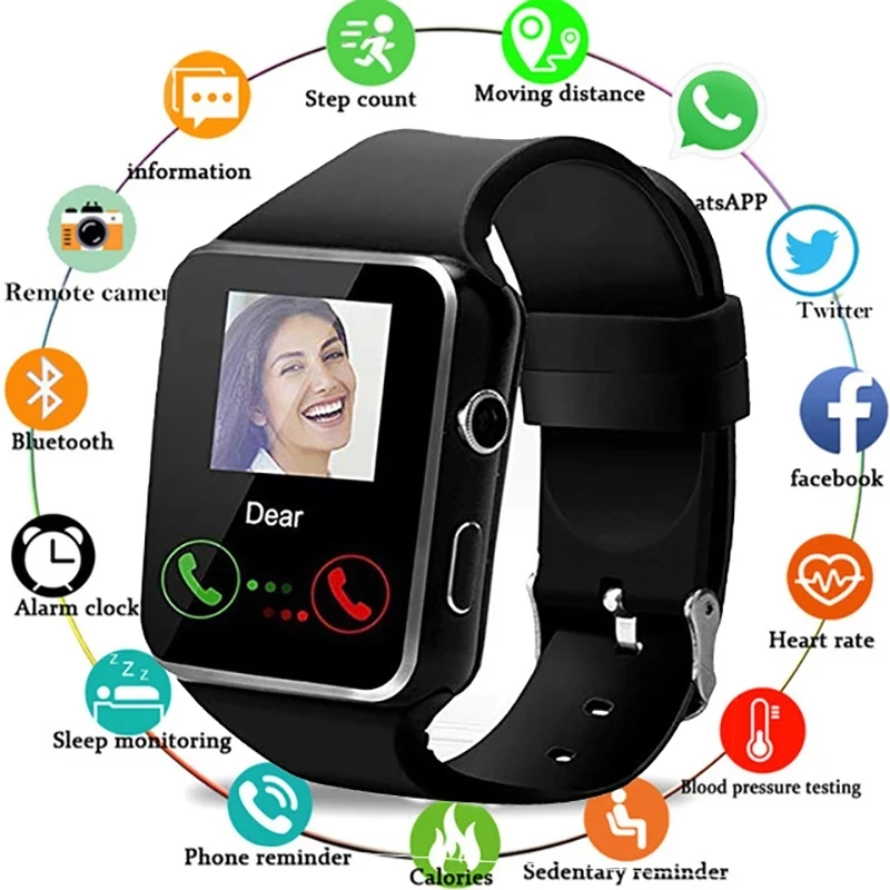 Фото Смарт-часы X6 с изогнутым экраном для мужчин карт Интернета Bluetooth камеры телефона