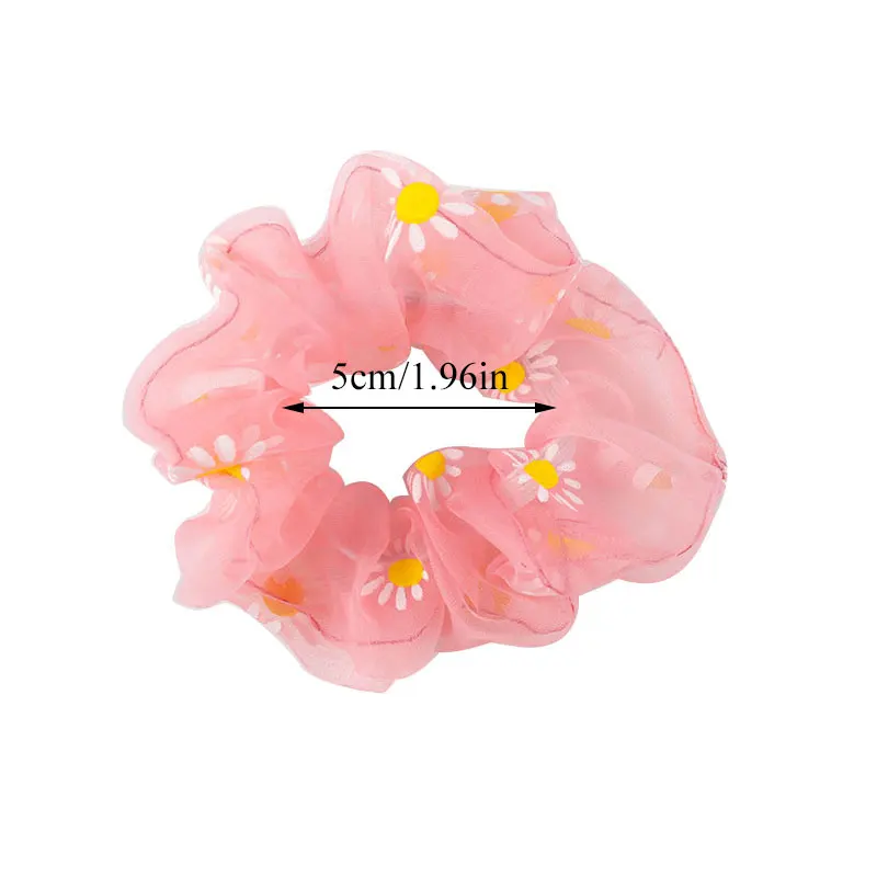 

New Women Scrunchies Net Yarn Soft Organza Elastic Hair Accessories 1Pcs Tie Rubber Bands Hair-ring Hair Rope Small Daisy Print