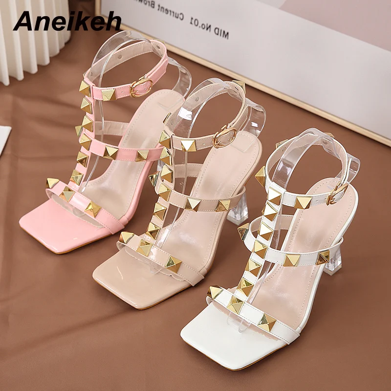 

Aneikeh Sexy Summer Square Toe GLADIATOR Slingback Ladies Shoes Sandalias De Las Mujeres Fashion Thin Heels Bling Buckle Strap