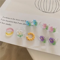 u magical sweet summer multicolor small flower stud earrings for women contrast color resin arcylic earrings jewelry pendientes