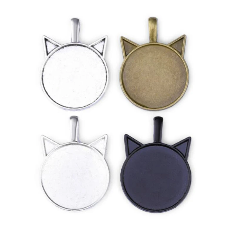

3pcs/lot Cat Ears Pendant Necklace Base Fit 25mm Cabochon Alloy Pendant Setting DIY Jewelry Making Suppliers Crafts B13