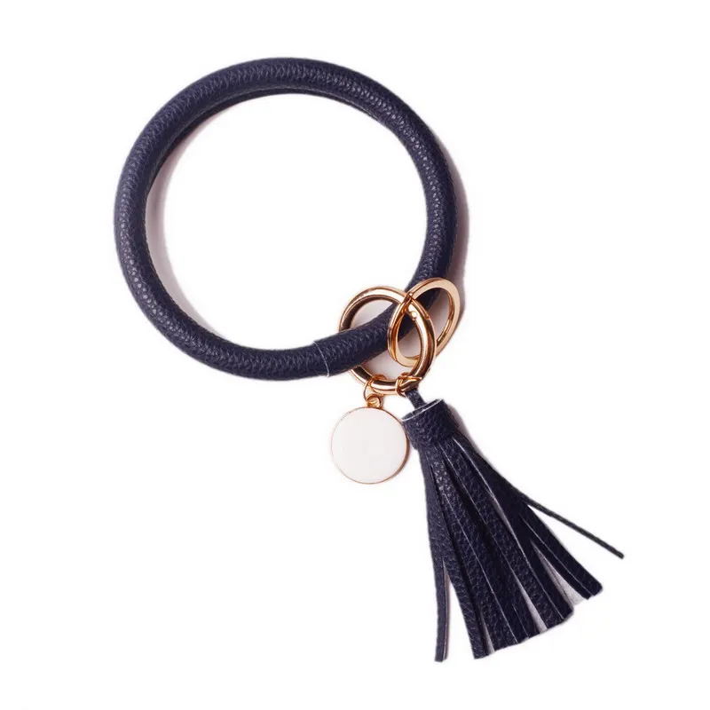 DZ0090 dark blue Новинка от Rainbery, модный многофункциональный брелок с кисточкой, эмалированный брелок из искусственной кожи, Круглый браслет с монограммой, брелок для женщин и девушек - Цвет: DZ0090 dark blue