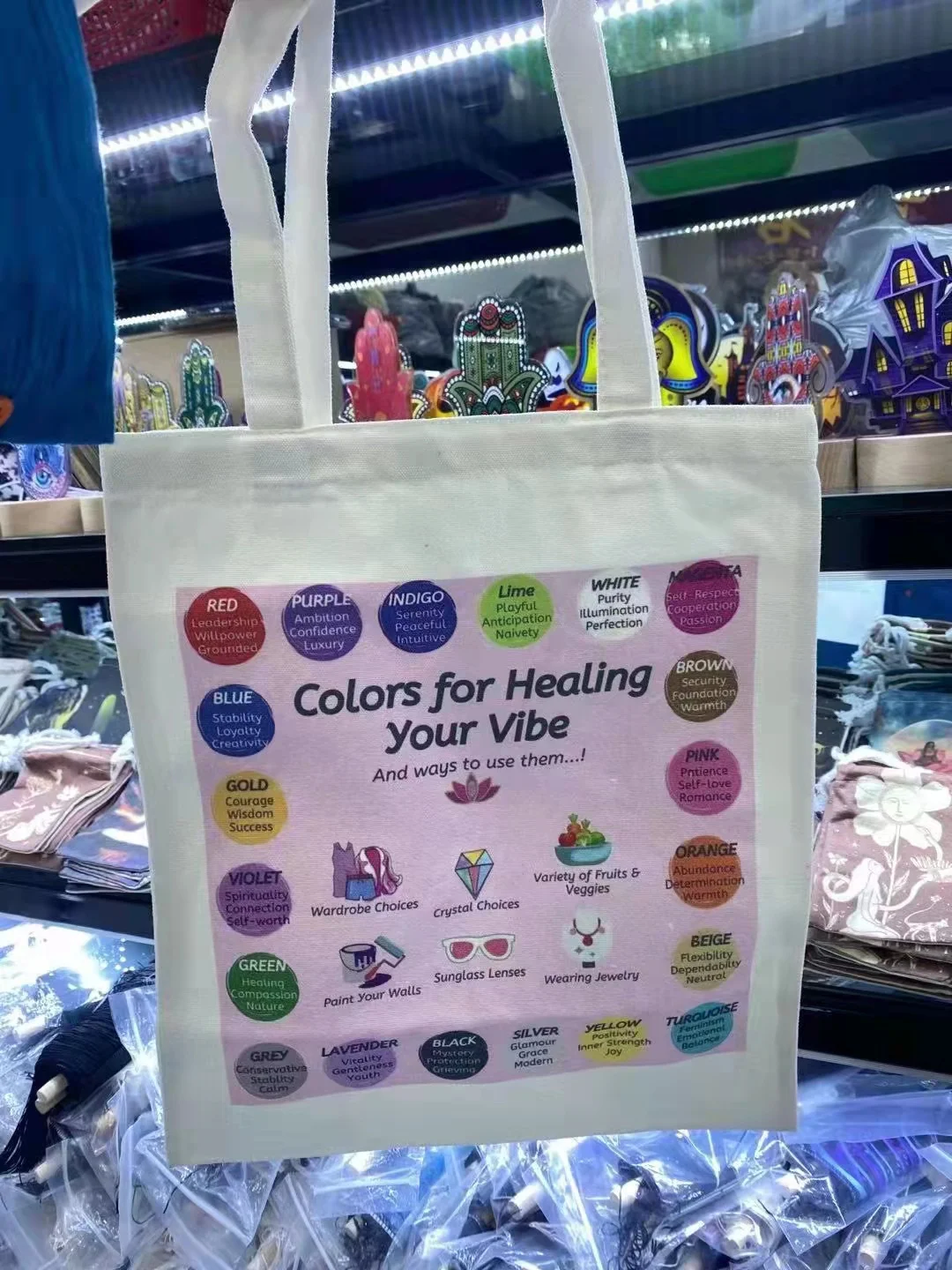 

European and American hot fashion ladies shopping decorative energy canvas bag reiki decoration hanging bag