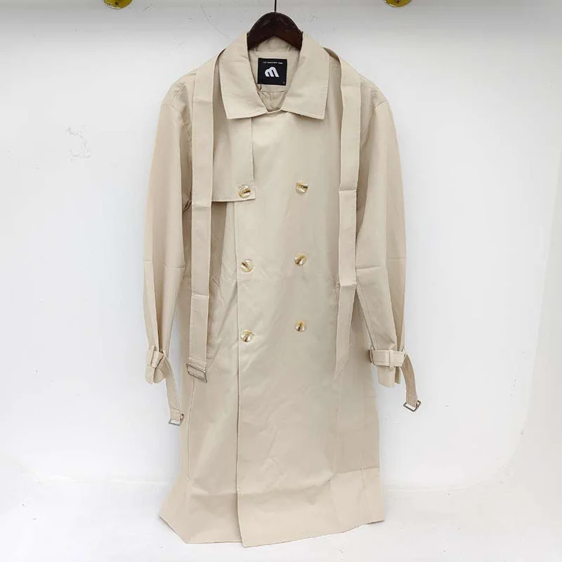 

Ветровка мужская средней длины, модный двубортный свободный Тренч-пальто выше колена в Корейском стиле, британский Тренч с поясом, осень 2021