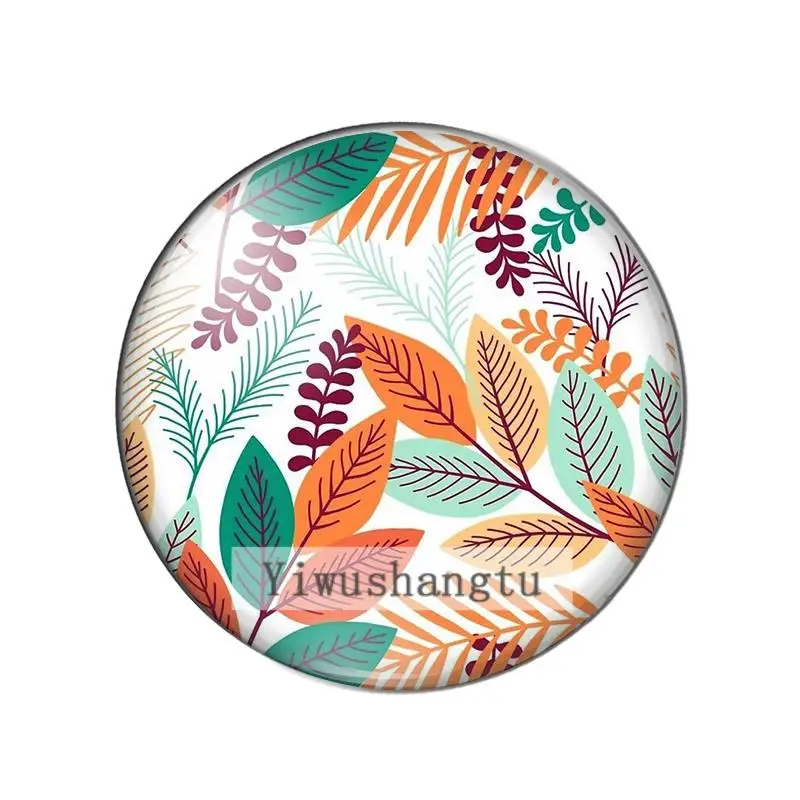 Tree leaves Colourful tropical plant painting 12mm/18mm/20mm/25mm Round photo glass cabochon demo flat back Making findings | Украшения и