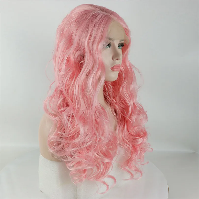 Розовые Цветные Волнистые волосы 13*4 кружевные передние парики натуральные