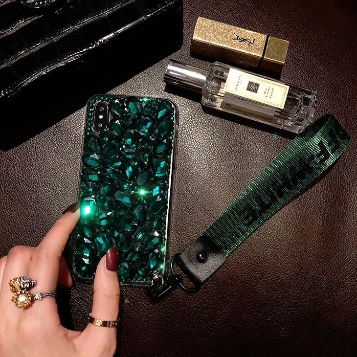 

For Xiaomi Redmi 9 9A 9i Prime 9C 8 8A 7 7A 6 6A 5 5A Y2 Y3 Pro Cases Emerald Jewellery Phone Case Cover with Wristband