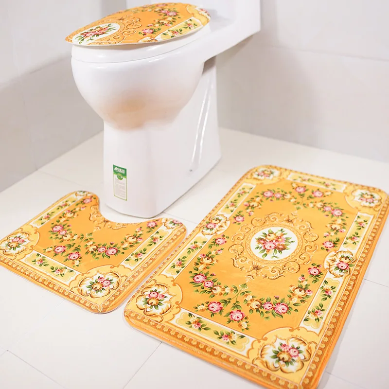 

Zeegle 3pcs Flannel Bath Mats Non-Slip Home Bathroom Carpet Door Mat Decoration Pedestal Rug Toilet Lid Cover Toilet Accessories