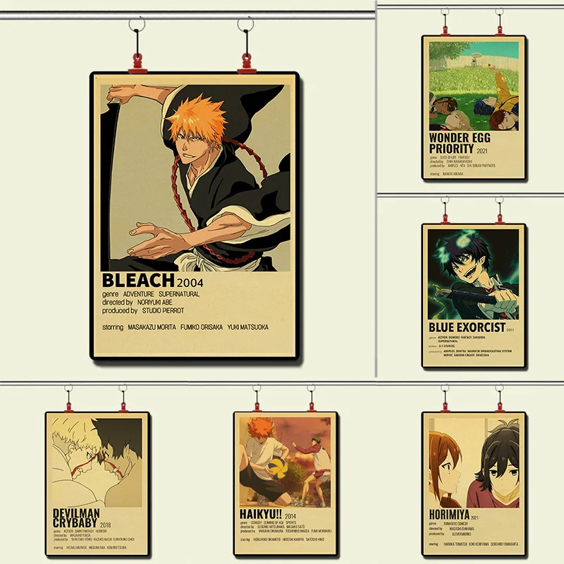 Классический японский аниме информационный постер на крафт-бумаге "Блич", наклейка "Чудо-яйцо приоритета" и "Голубой экзорцист" для декора на стену дома или бара.