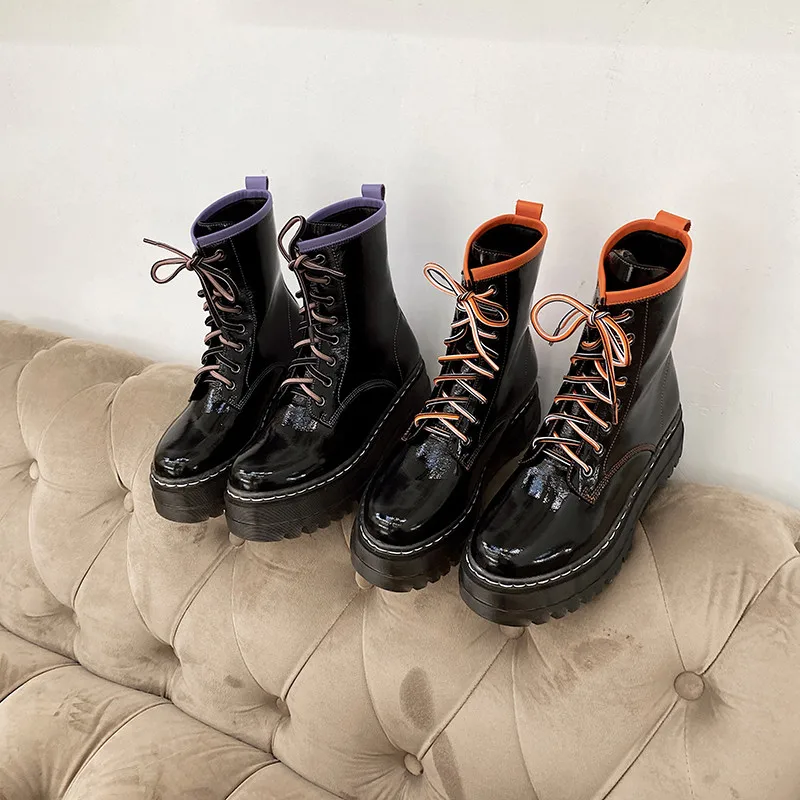 Ботильоны NORBERG из натуральной кожи лакированная воловья кожа на шнуровке средней